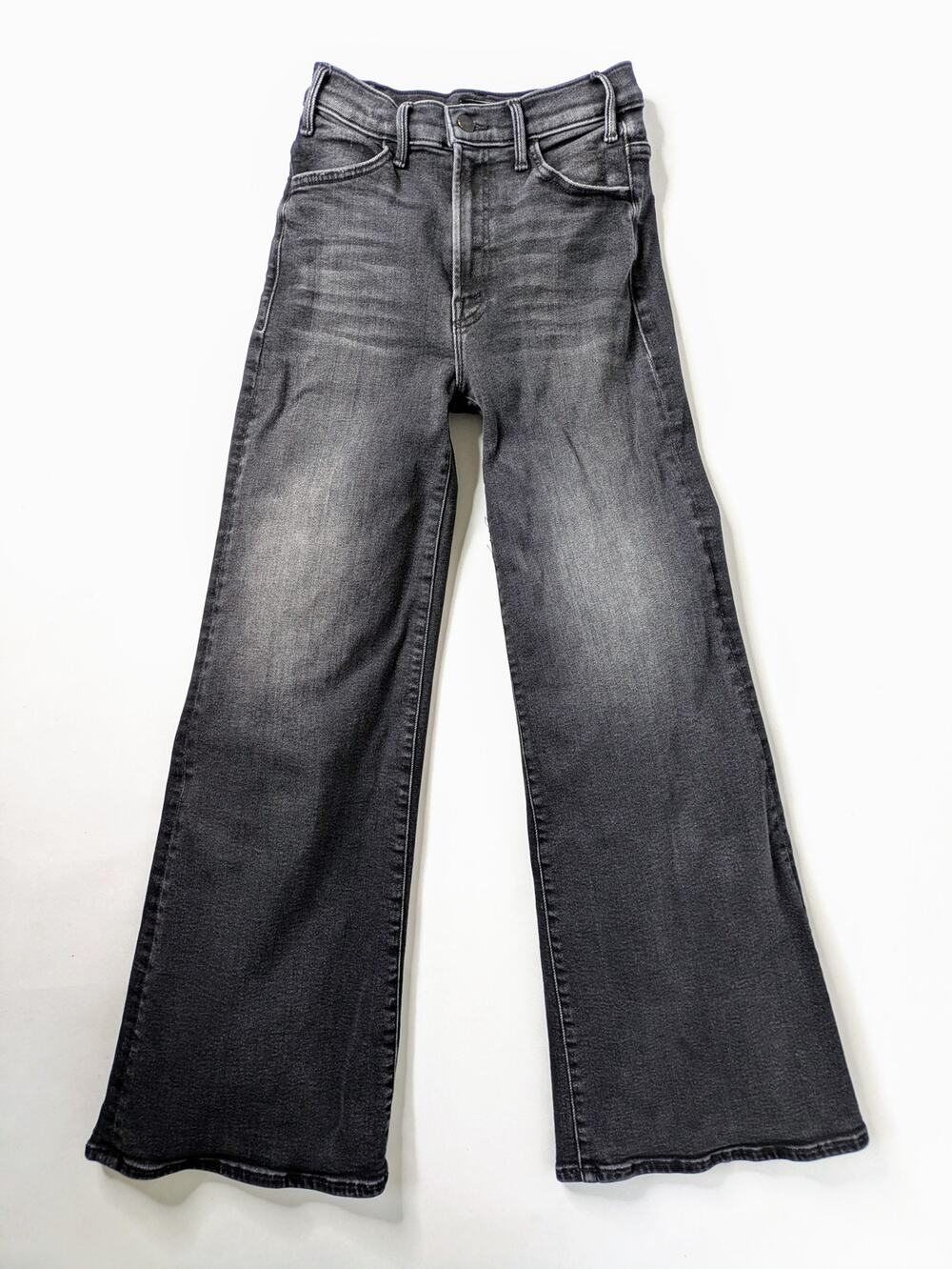 MOTHER Jeans Lil Hustler Roller Sneak Petite 26 Charcoal Not Today Satan Wide